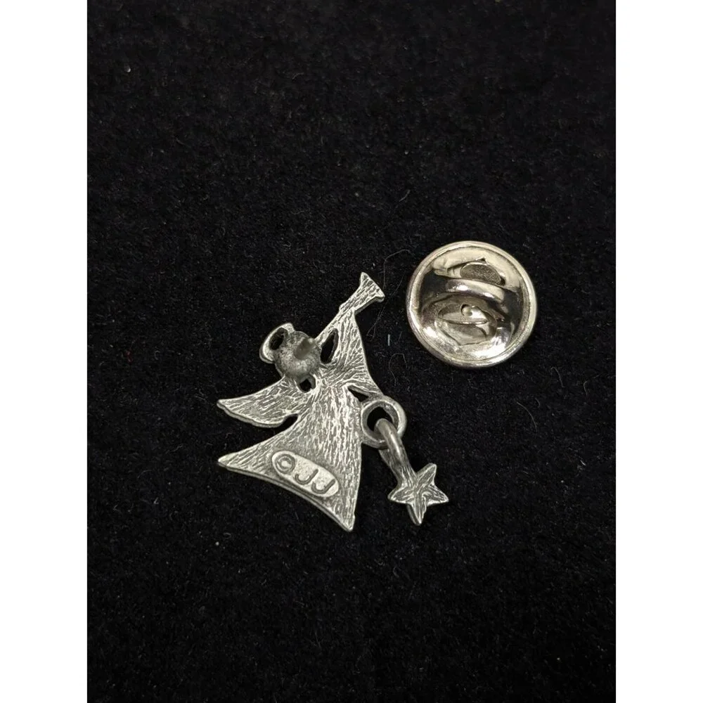 Vintage JJ Jonette Silver Tone Christmas Angel Star Charm‎ Small Pin Brooch